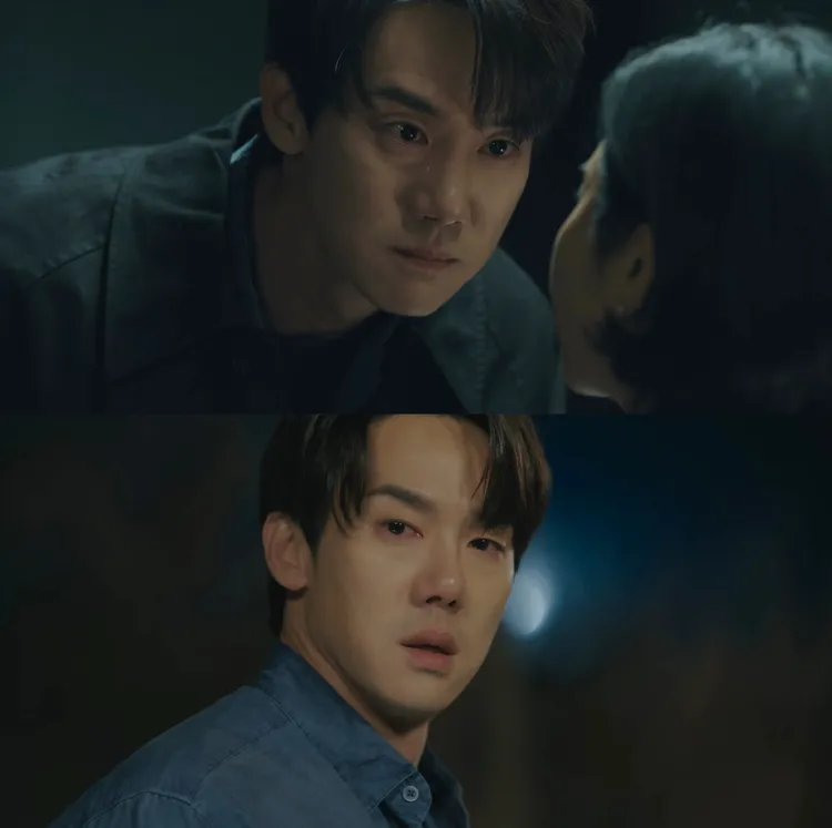 柳演錫劇中老婆蔡秀彬被恐嚇犯綁走，他為了尋妻奔走，強忍淚水的演技令人讚嘆。翻攝Netflix