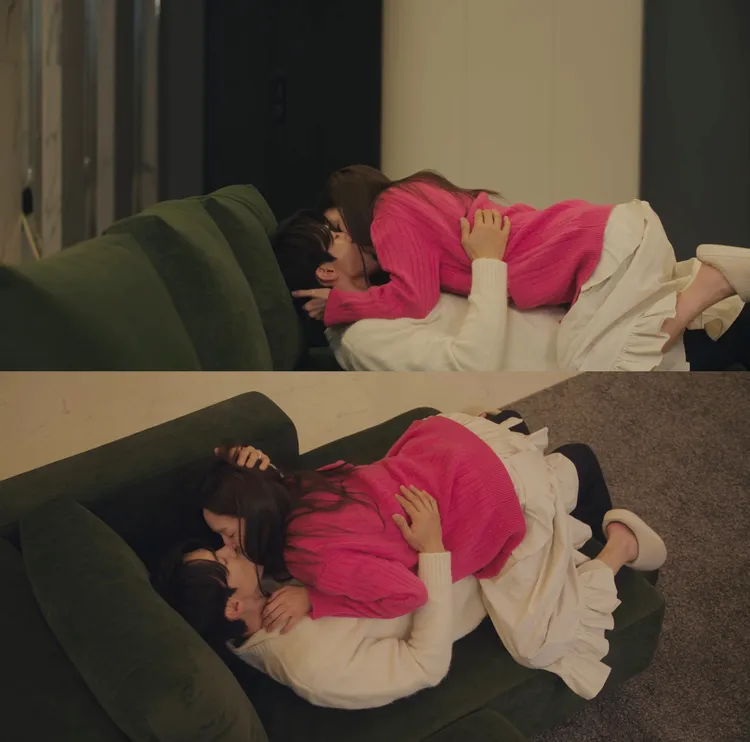 柳演錫、蔡秀彬一路親到沙發上，近1分鐘激情吻戲，讓「司珠CP」粉嗨了。翻攝Netflix