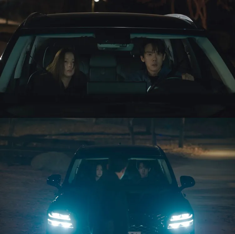 柳演錫（上圖右）好不容易找到蔡秀彬，又被恐嚇犯攔截。翻攝Netflix