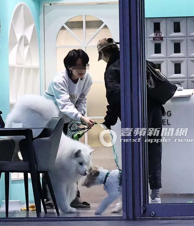 謝欣穎（右）進去接昔日與王柏傑共同飼養的愛犬Cooper。特勤中心攝