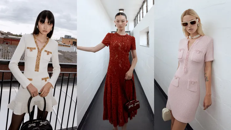 self-portrait Cream Lurex Knit Mini Dress（左起）2萬2800元、Red Sequin Lace Midi Dress 2萬2800元、Pink Textured Knit Mini Dress 2萬800元。品牌提供