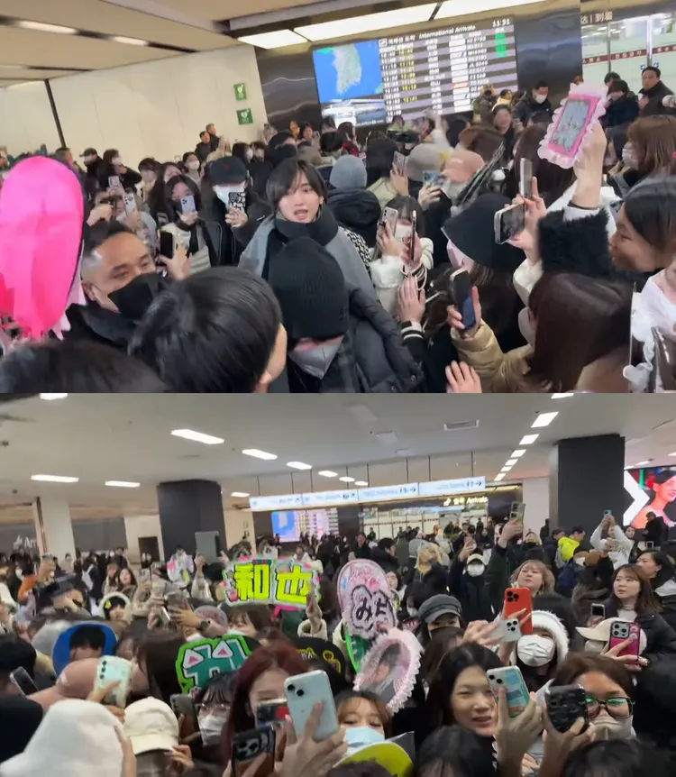 道枝駿佑一現身，就被蜂湧而上的粉絲包圍，掀起暴動。翻攝YouTube