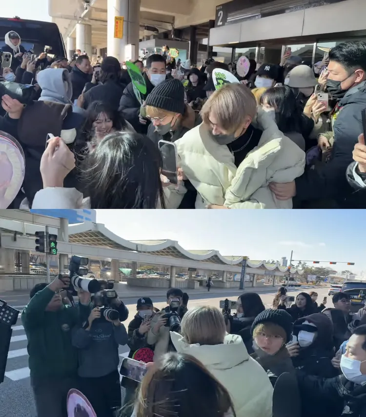 大橋和也（上圖左）緊勾高橋恭平的手，因為粉絲擋住去路，差點偏離保母車路線。翻攝YouTube