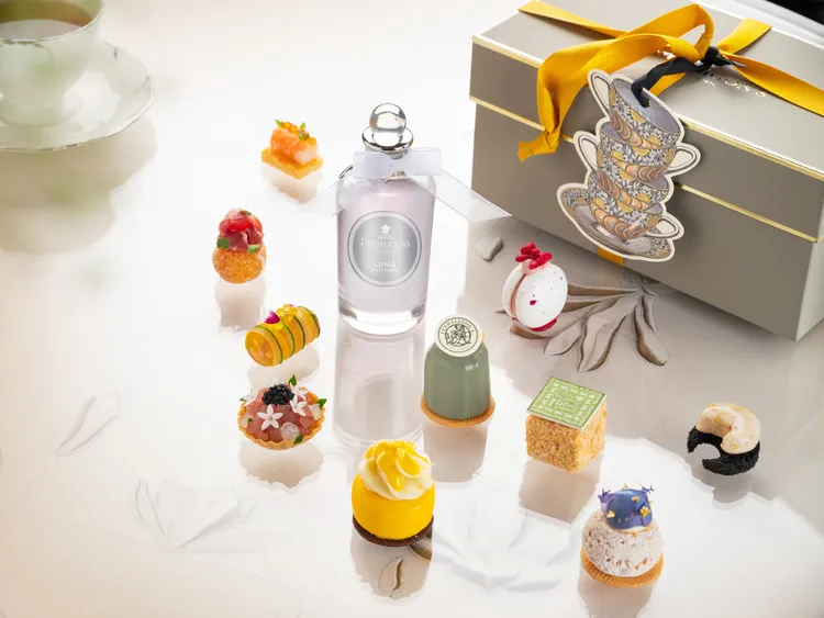 台北文華東方酒店行政主廚馮俊傑與行政西點主廚趙崇曦發揮巧思，攜手英倫百年香氛品牌潘海利根，汲取其皇室貴族的優雅魅力，探索品牌雋永故事的香氣之旅，化於味蕾詮釋華麗年代的感官旅程。台北文華東方酒店提供