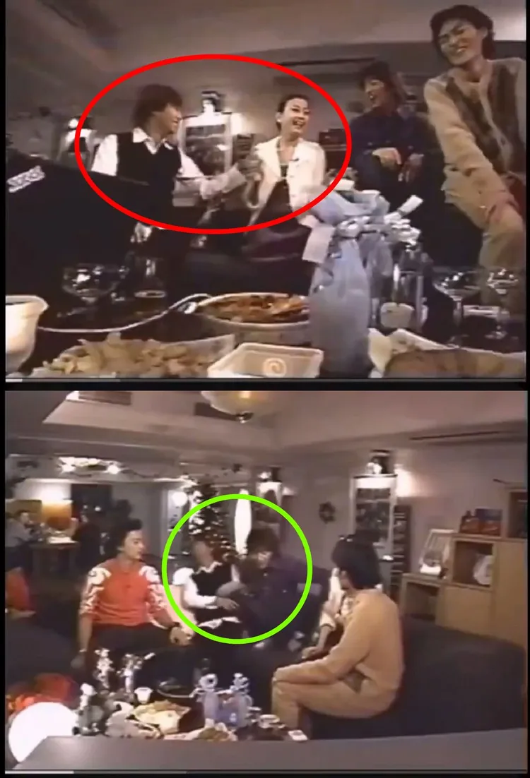 中居正廣頻頻摸宮澤理惠（紅圈處），木村拓哉見狀直接坐到兩人中間（綠圈處）。翻攝YT