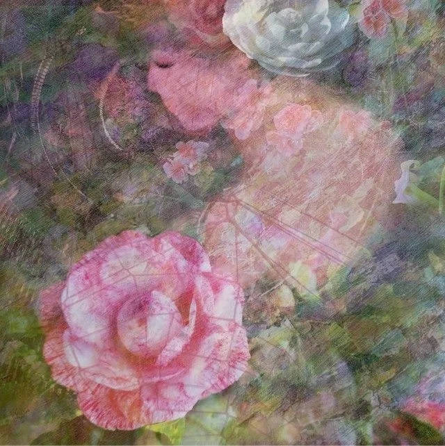 藝術家李松梅的作品詮釋茶花的優雅。北市工務局提供