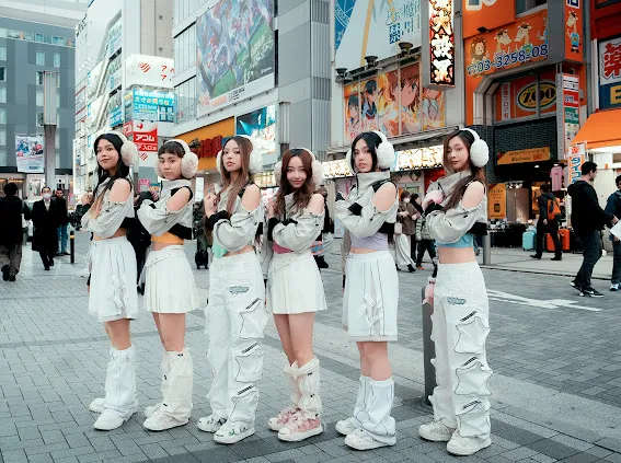 babyMINT在日本街頭快閃熱舞，吸引粉絲圍觀搶拍。圖／華研國際提供