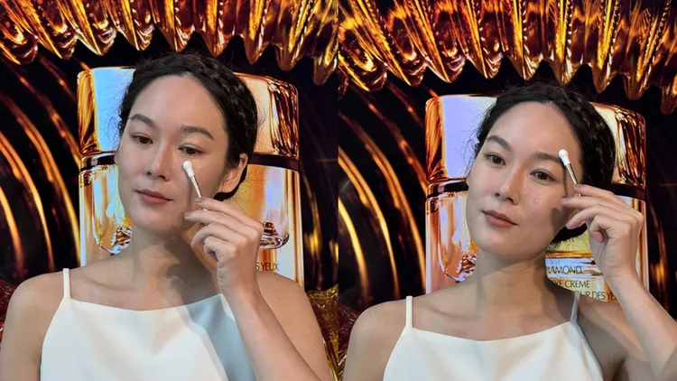 眼霜可以搭配「冰瓷旋轉導入棒」劃出「6」字型，並加強眼下、眉尾等地方。劉旻君攝