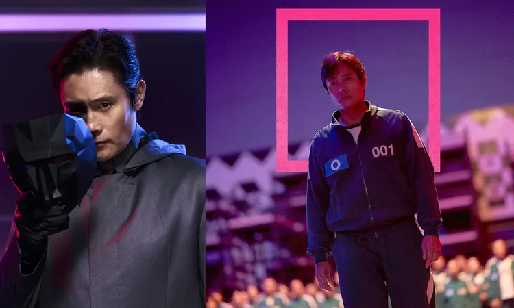 李秉憲第1季是遊戲負責人黃仁昊（左圖），第2季偽裝成001玩家吳寧一。Netflix提供