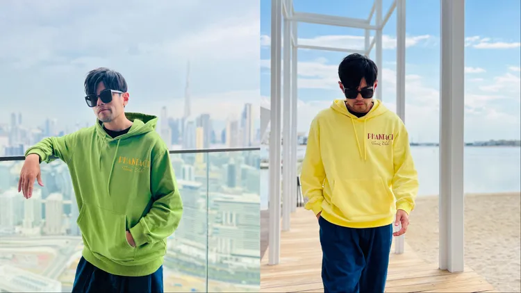 周杰倫穿著繽紛色系的網球系列。品牌提供