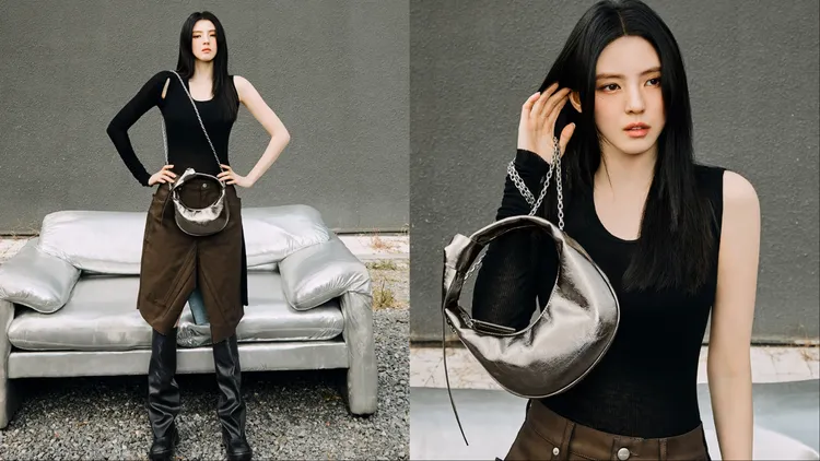 韓素希搭配Toni小型軟扭結流浪包。品牌提供