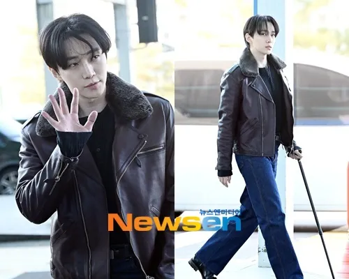 李俊昊腳傷還沒好，昨天拄著拐杖來台。翻攝Newsen