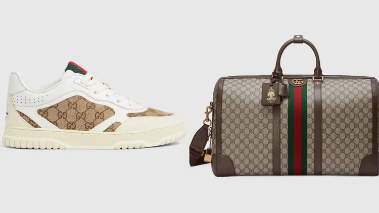 GUCCI Re-Web球鞋（左圖）3萬9900元、Savoy手提袋（右圖）9萬2700元。品牌提供