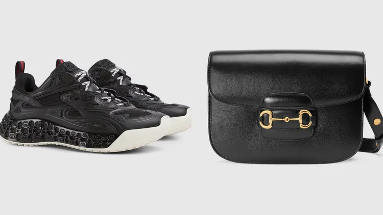 GUCCI CUB3D球鞋（左圖） 4萬3000元、Horsebit肩背包（右圖）11萬3300元。品牌提供
