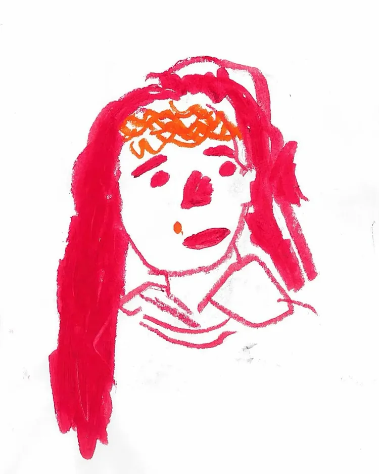 這幅以紅、橘色筆畫的肖像畫由路易所畫。翻攝IG