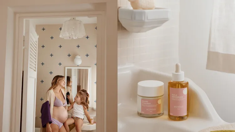 Minois媽媽撫紋油（右）100ml／1500元、媽媽撫紋霜（左）100ml／1500元。品牌提供