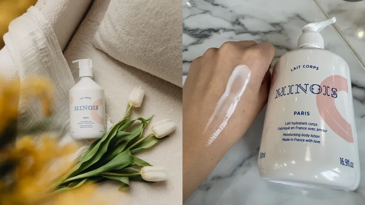 Minois身體乳，500ml／1300元。左圖品牌提供、右圖張家玲攝