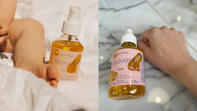 Minois潤膚油，150ml／1500元。左圖品牌提供、右圖張家玲攝