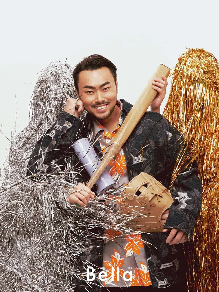 林家正這組身著GUCCI的時尚大片，俏皮冒出5隻手。《Bella儂儂》提供