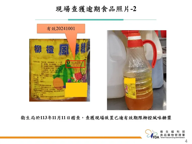 食藥署查獲使用過期原料之業者。食藥署提供