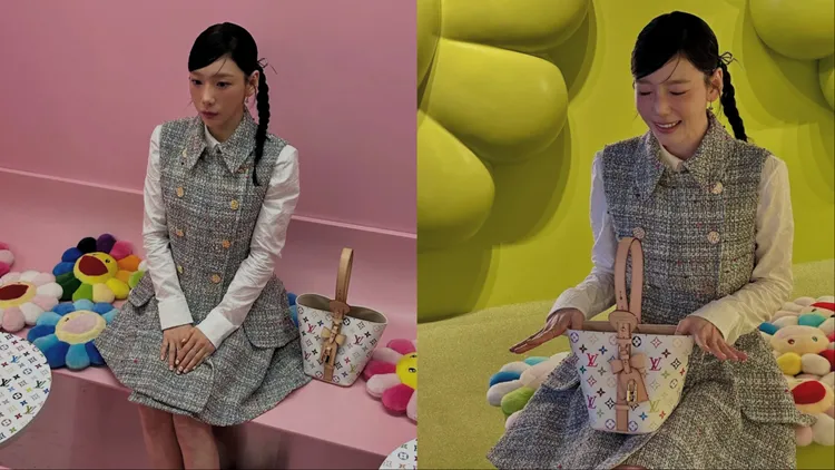 太妍穿著學院風格的水藍色毛呢套裝少女感十足。翻攝太妍IG