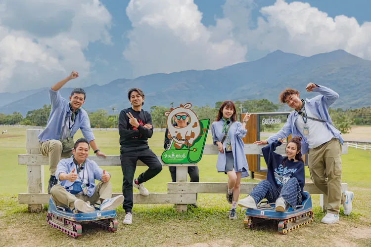 姚元浩（左起）、卜學亮、謝承均、高捷、阿樂、曾莞婷、郭泓志等赴台東初鹿牧場出外景。好看娛樂提供