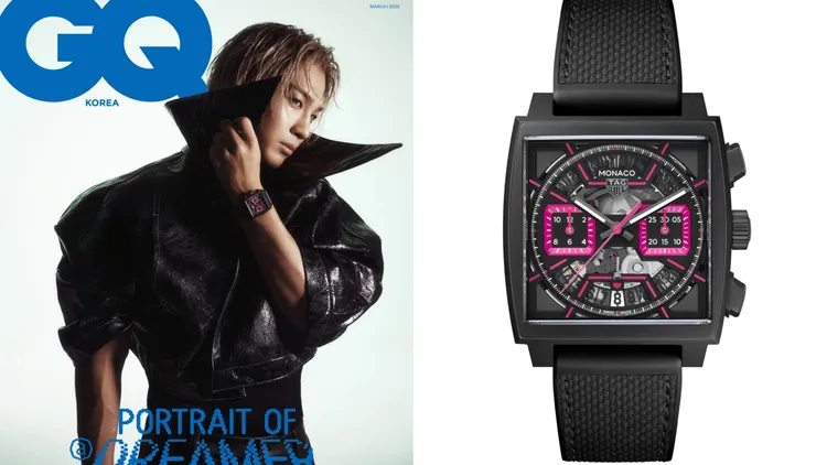 泰格豪雅Monaco鏤空計時腕錶粉紅款，37萬200元。品牌提供