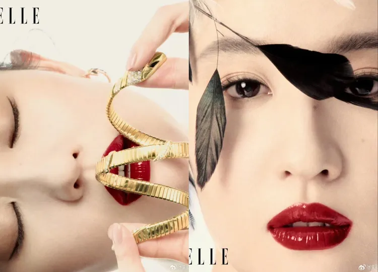 劉亦菲的紅唇造型相當美艷。翻攝《ELLE》微博