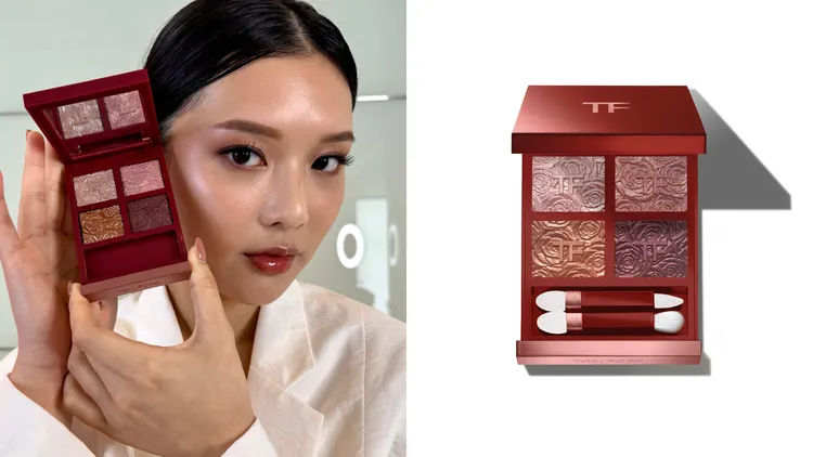 TOM FORD裸慾玫瑰限定版高級訂製4格眼盤#01 Rose Exposed，3700元。左圖張家玲攝、右圖品牌提供