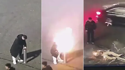 驚悚影片|煙火天兵「零秒自炸」倒地持續燃燒
