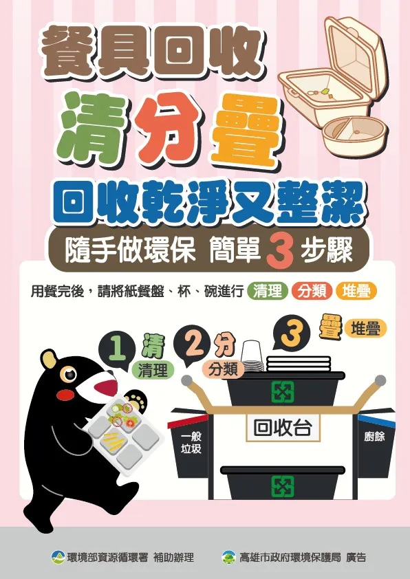 紙餐具、便當盒回收3步驟，讓回收更有效率。翻攝自高雄市環保局臉書