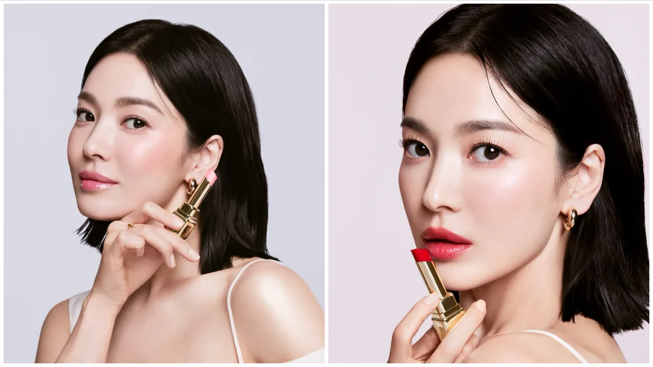 宋慧喬當起春日女神，演繹嬌蘭全新嬌蘭KISSKISS法式之吻波光蜜糖護唇膏與護唇油。品牌提供