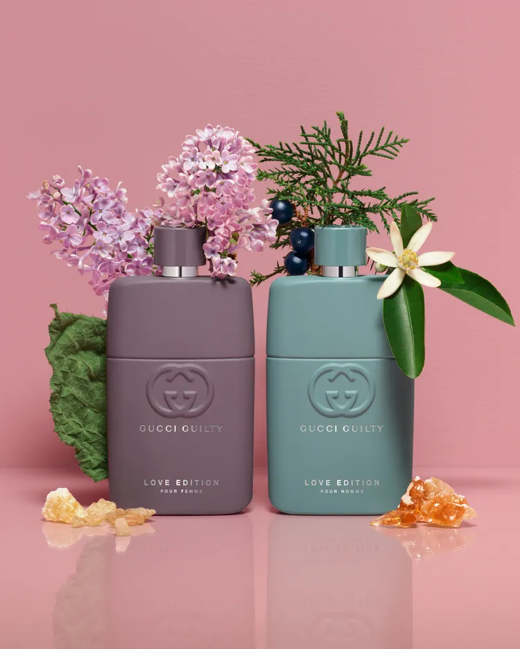 GUCCI罪愛蜜戀限量版男性淡香精（右，50ml／3800元、90ml／5200元）；罪愛蜜戀限量版女性淡香精（左，50ml／4800元、90ml／6500元）。品牌提供