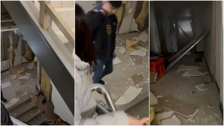 台中新光三越百貨今（12）日接近中午時段發生一起氣爆意外，館內員工倉皇逃生。讀者提供