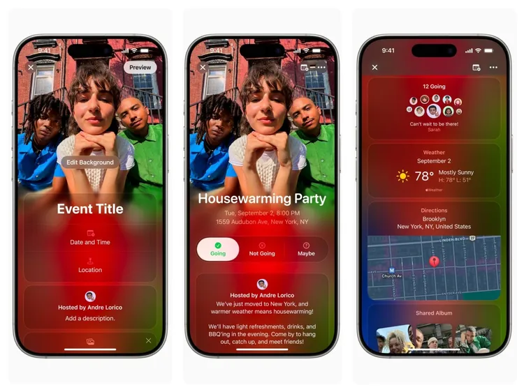 蘋果活動邀約app不僅能輕鬆製作邀請函，還提供地圖與天氣等相關資訊給賓客參考。Apple提供
