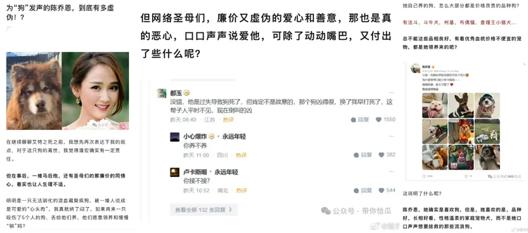 網友發文嗆陳喬恩善心很虛偽。翻攝微博