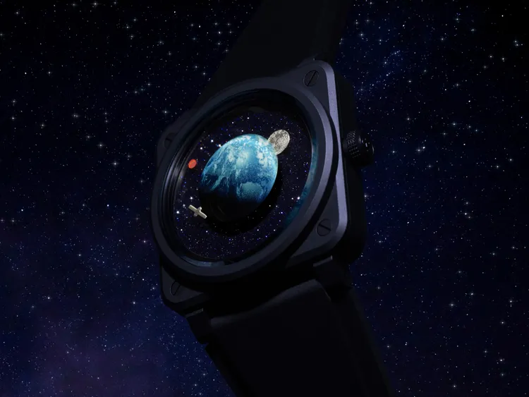 Bell & Ross BR-03 Astro腕錶將藍地球、月球、火星融入腕間。品牌提供