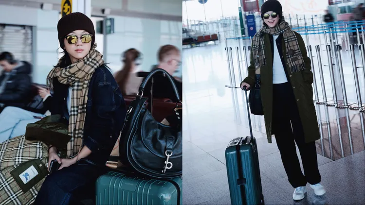 湯唯以絎縫大衣搭配牛仔褲與經典喀什米爾圍巾。品牌提供