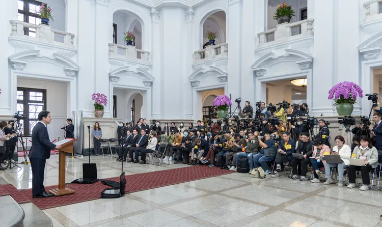 賴清德在國安高層會議會後召開記者會。總統府提供