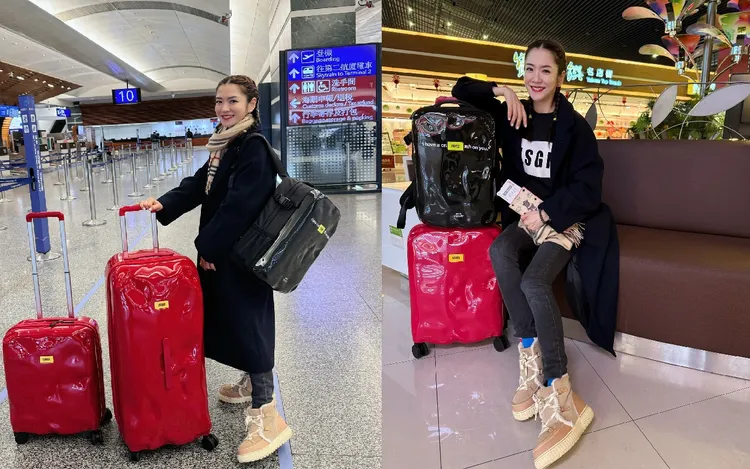楊千霈13日曬出桃機出國照片，畫面中的她綁起麻花辮，氣色看來相當好，手中拖著要價萬元以上的行李箱十分搶眼。翻攝自楊千霈臉書