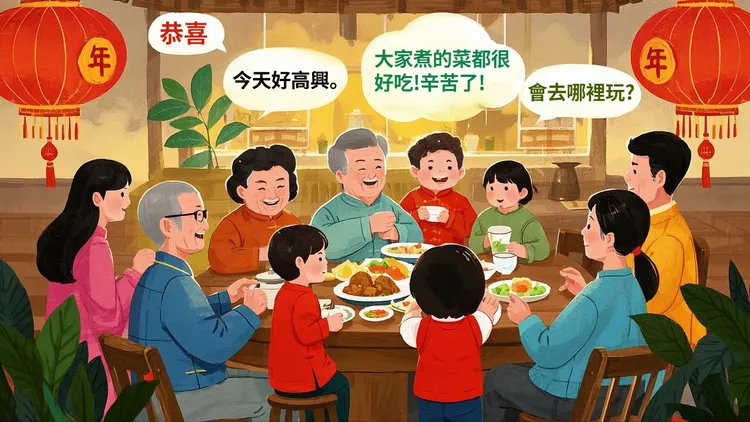 過年親戚聚餐難免被問隱私問題。AI生成示意圖