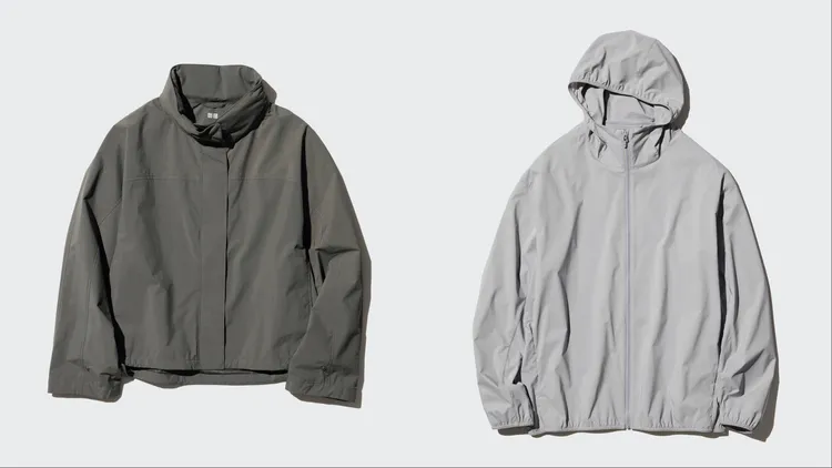 UNIQLO女裝防風立領布勞森外套（左）1690元、男裝可攜式防曬連帽外套（右）1290元。品牌提供