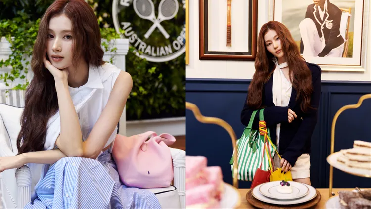 Sana分別拎上綠色條紋以及粉色的Polo Play Leather Tote包。品牌提供