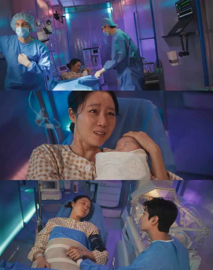 李敏鎬與孔孝真劇中在太空床站做人成功，還上演太空分娩秀。翻攝Netflix