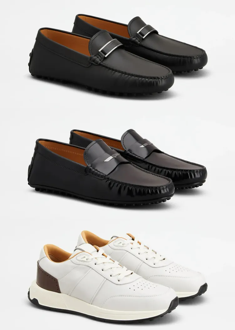 TOD'S（上至下）Barretta黑色豆豆鞋2萬9900元、Baffo黑色膠底豆豆鞋2萬9900元、白色休閒鞋3萬4900元。品牌提供