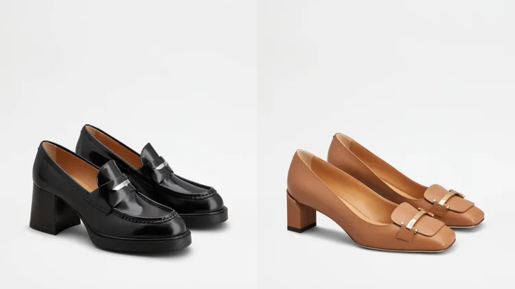 TOD'S Baffo黑色高跟樂福鞋（左）3萬5900元、Barretta棕色中跟鞋（右）3萬5500元。品牌提供