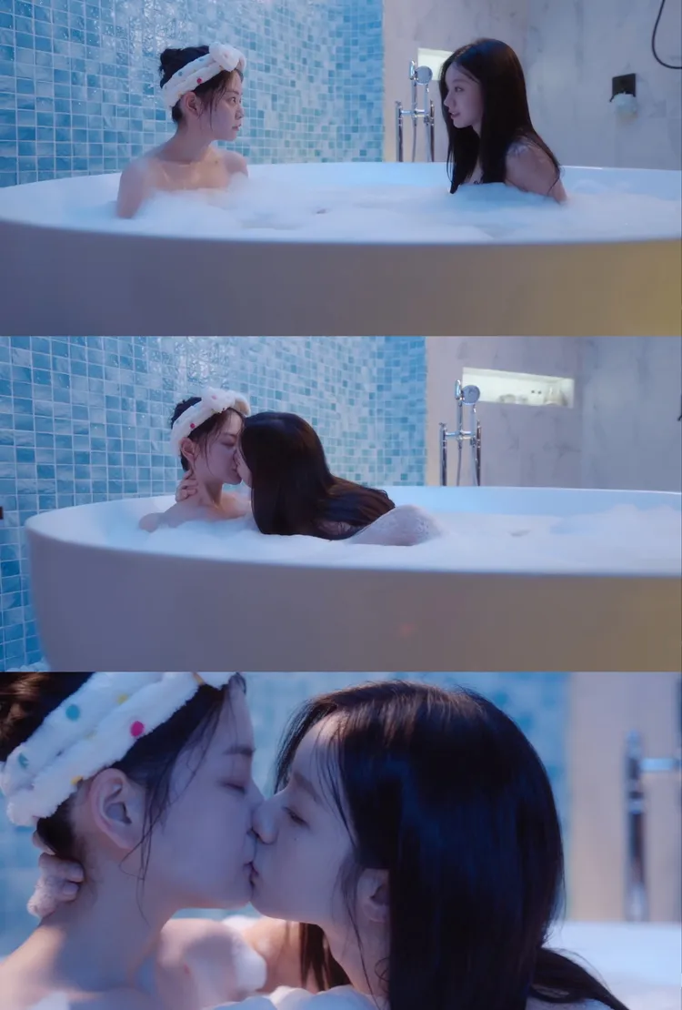 惠利（右）逐步逼近鄭秀彬索吻，近30秒吻戲令人驚艷。翻攝friDay影音