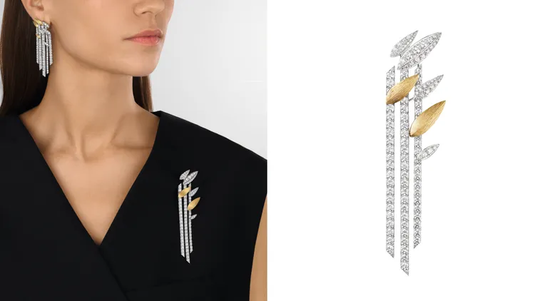 CHAUMET Bamboo 18K白金及黃金胸針。品牌提供