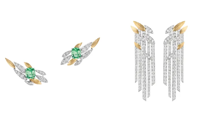 CHAUMET 18K白金、黃金及鉑金耳環（左圖）、18K白金及黃金耳環（右圖）。品牌提供