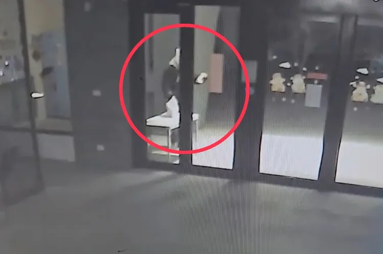 該名外送員「左右齊發」，送餐同時摸走蘋果派，動作熟練。民眾提供